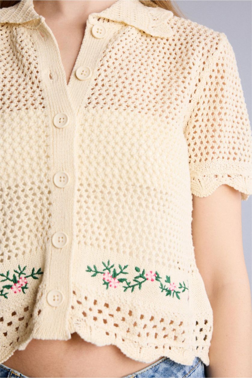 Kadın Ekru Regular Fıt Triko Gömlek