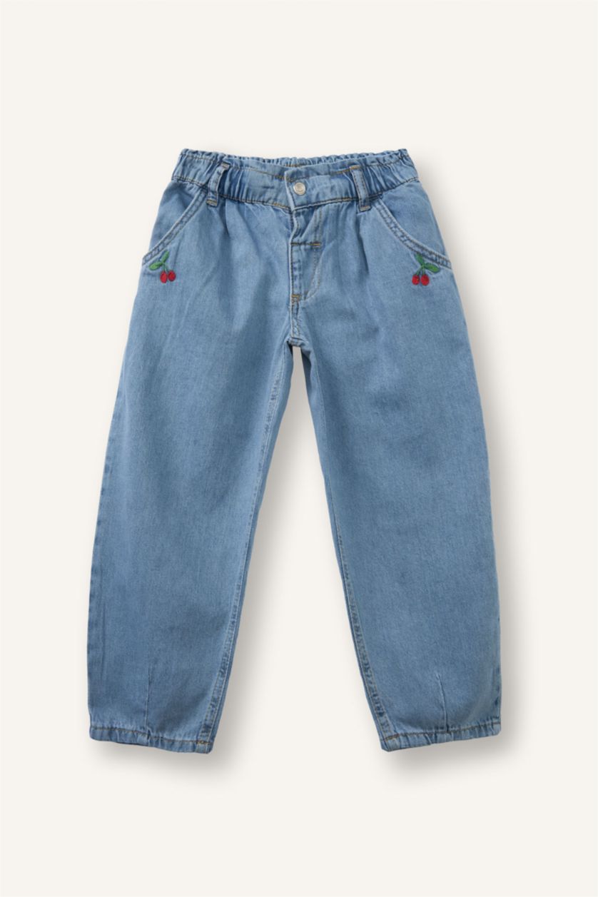 Kız Bebek Açık Mavi Paperbag Pamuklu Pantolon Kız Bebek