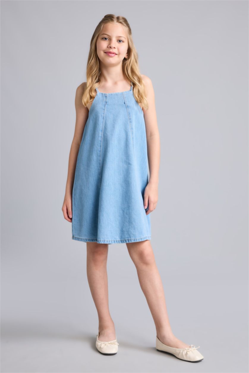 GIRLS & TEENS Light Blue فستان بناتي جينز بحمالات