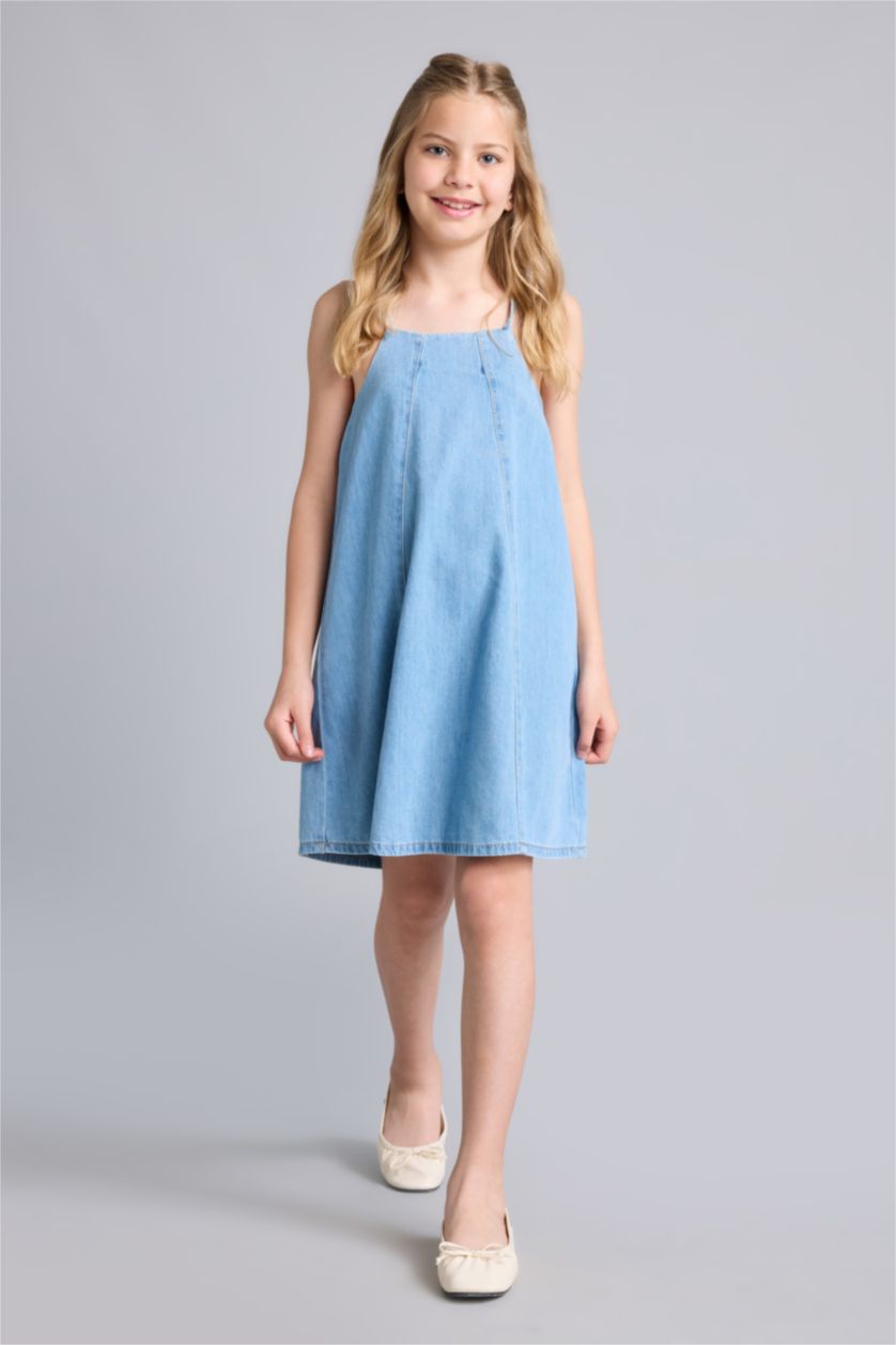 GIRLS & TEENS Light Blue فستان بناتي جينز بحمالات
