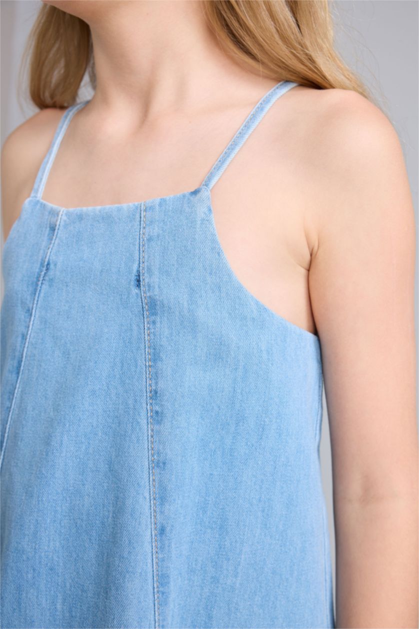 GIRLS & TEENS Light Blue فستان بناتي جينز بحمالات