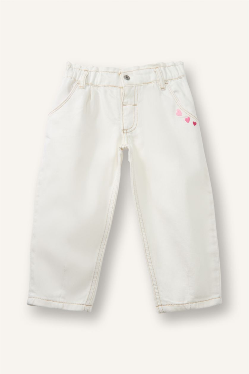 Kız Bebek Ekru Paperbag Pamuklu Pantolon Kız Bebek
