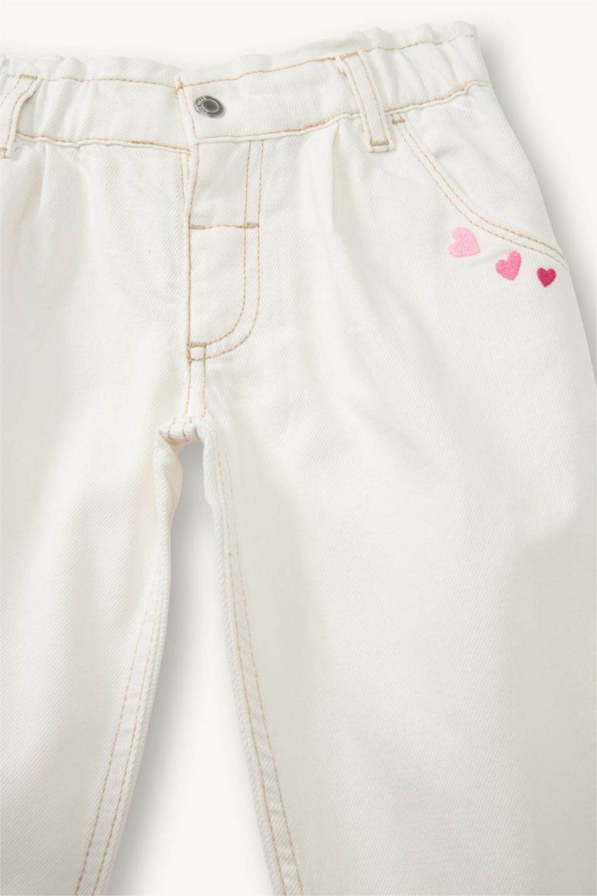 Kız Bebek Ekru Paperbag Pamuklu Pantolon Kız Bebek