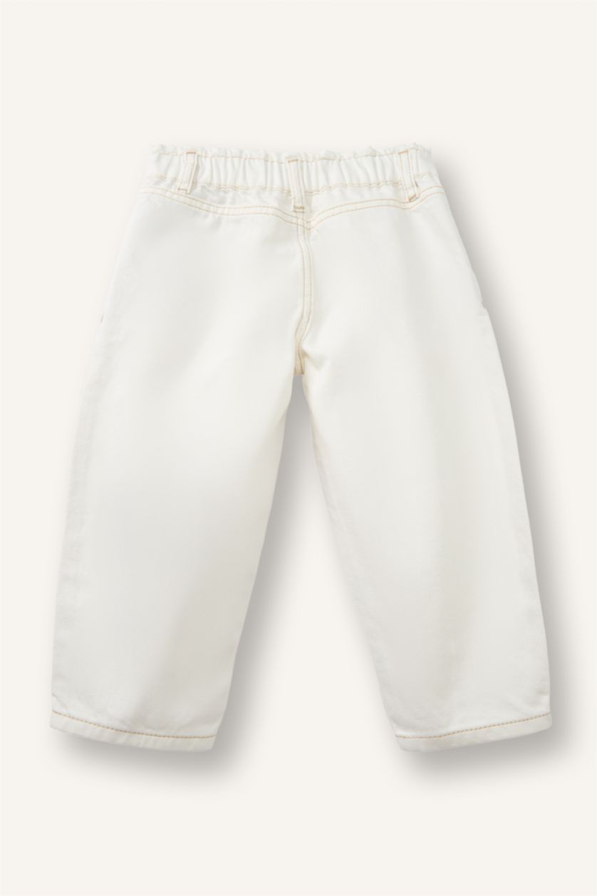 Kız Bebek Ekru Paperbag Pamuklu Pantolon Kız Bebek