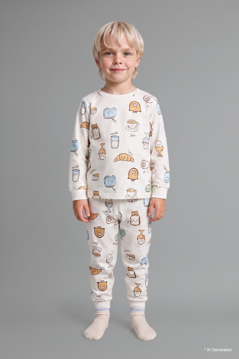 BABY BOY Ecru Baby Boy Top Bottom 2 Piece Pyjama Set