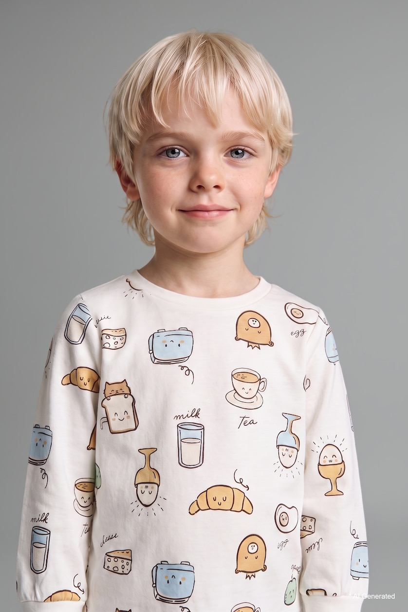 BABY BOY Ecru Baby Boy Top Bottom 2 Piece Pyjama Set