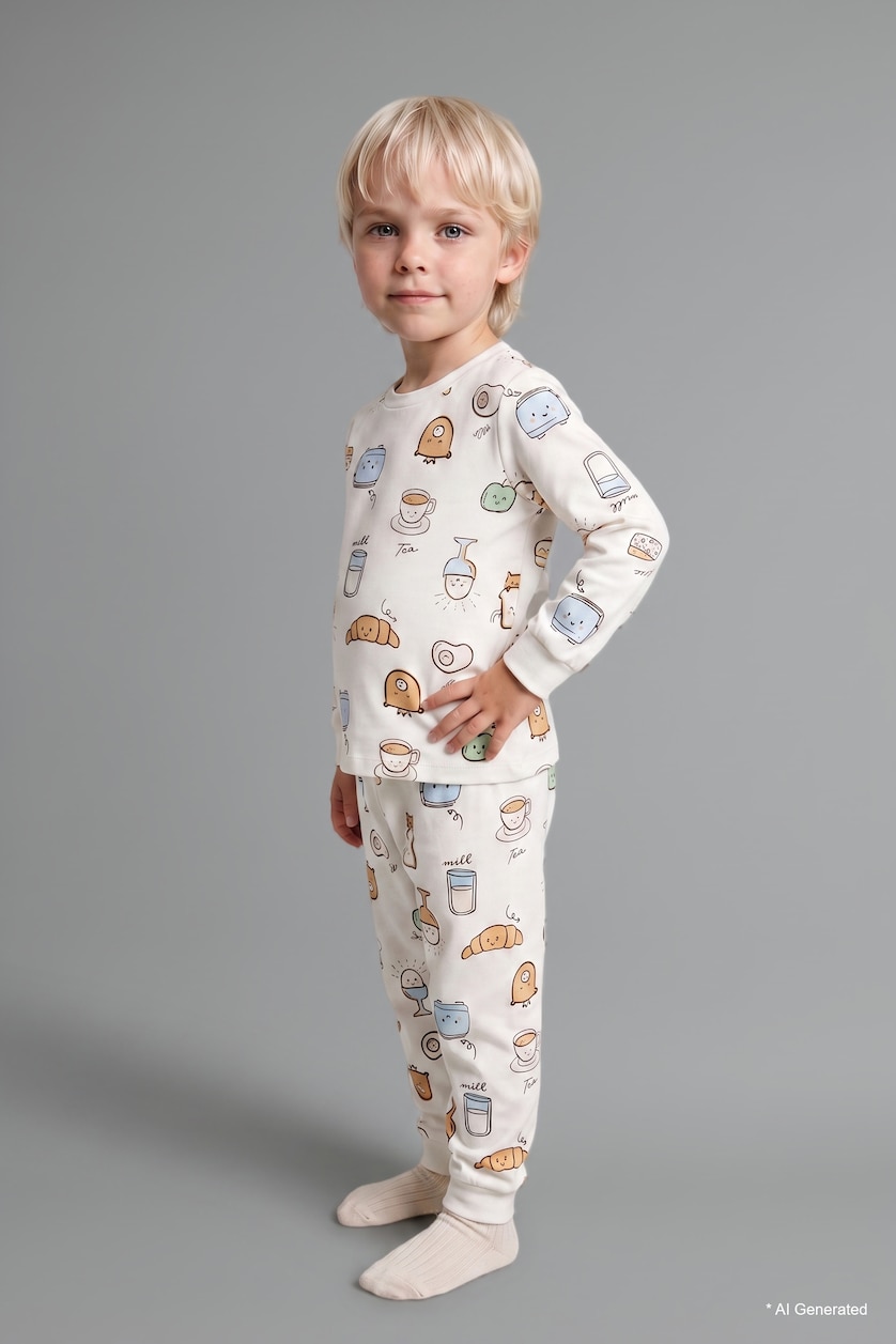 BABY BOY Ecru Baby Boy Top Bottom 2 Piece Pyjama Set
