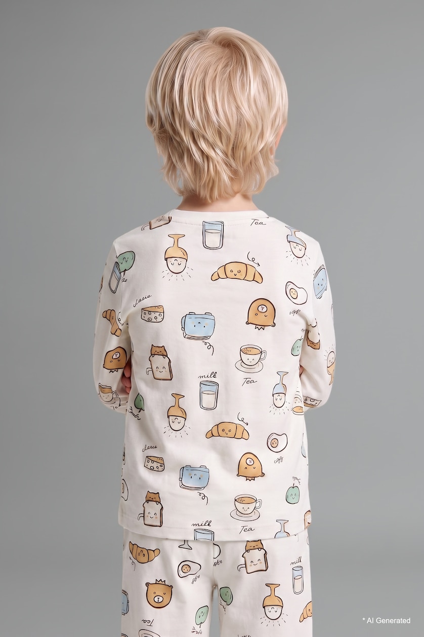 BABY BOY Ecru Baby Boy Top Bottom 2 Piece Pyjama Set