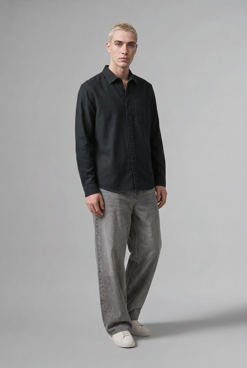 Man Dark Green Regular Fit Woven Long Sleeve Shirt