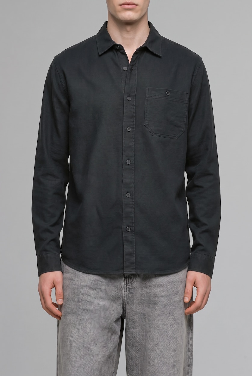 Man Dark Green Regular Fit Woven Long Sleeve Shirt