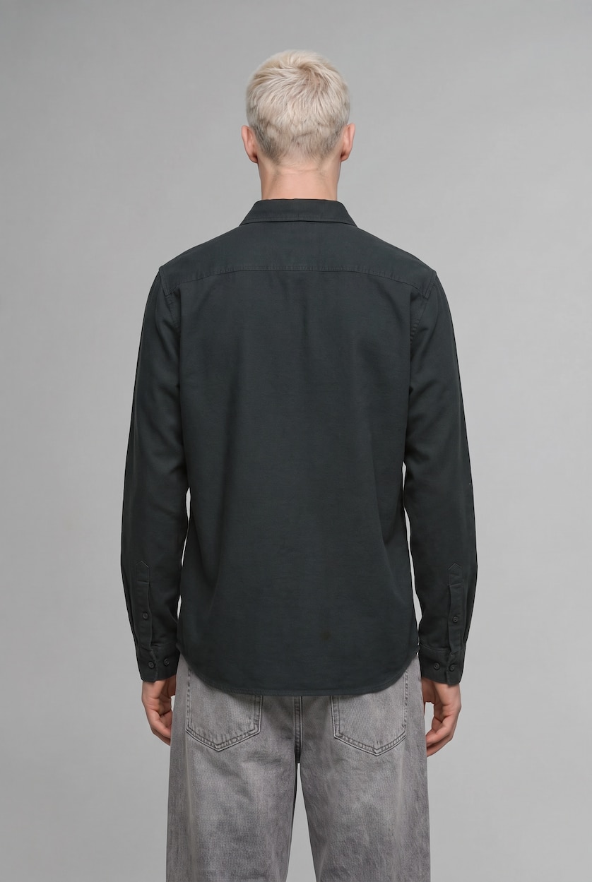Man Dark Green Regular Fit Woven Long Sleeve Shirt