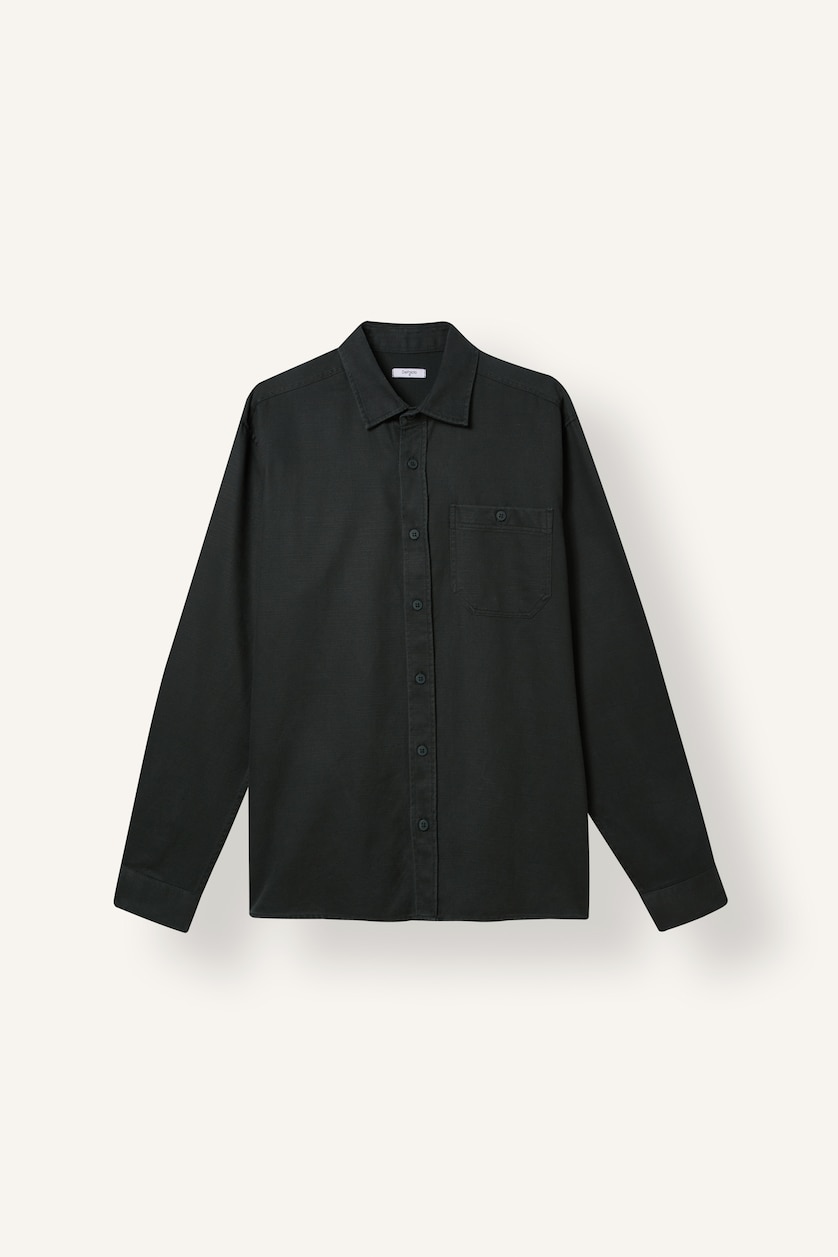 Man Dark Green Regular Fit Woven Long Sleeve Shirt