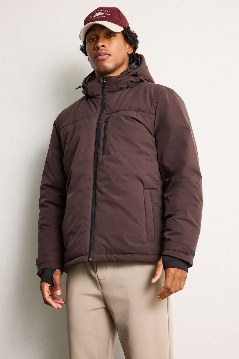 Men Brown Zipper Puffer Jacket