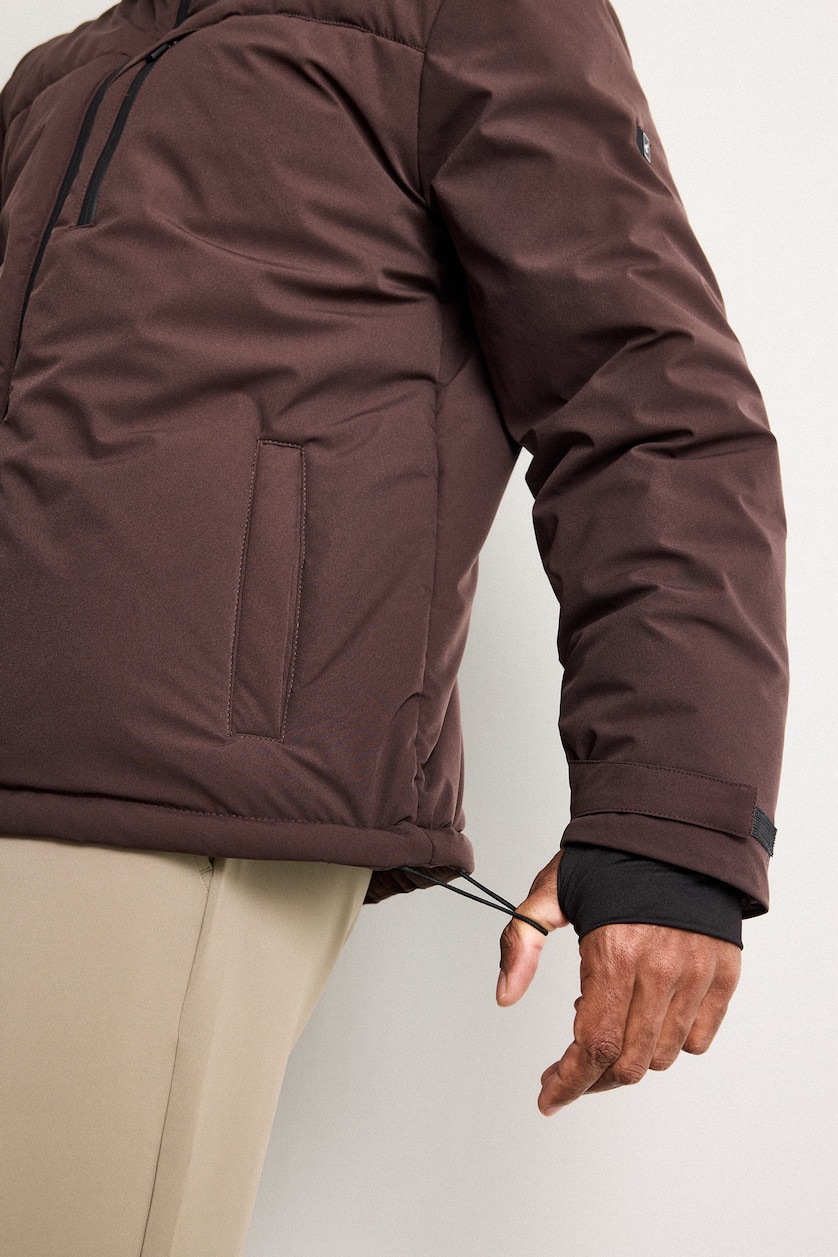 Men Brown Zipper Puffer Jacket