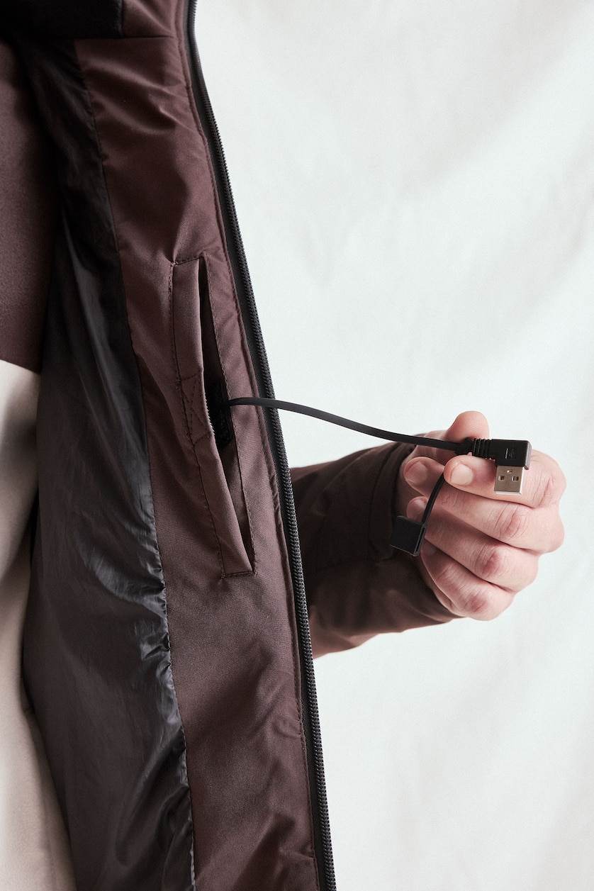 Man Brown Zipper Puffer Jacket