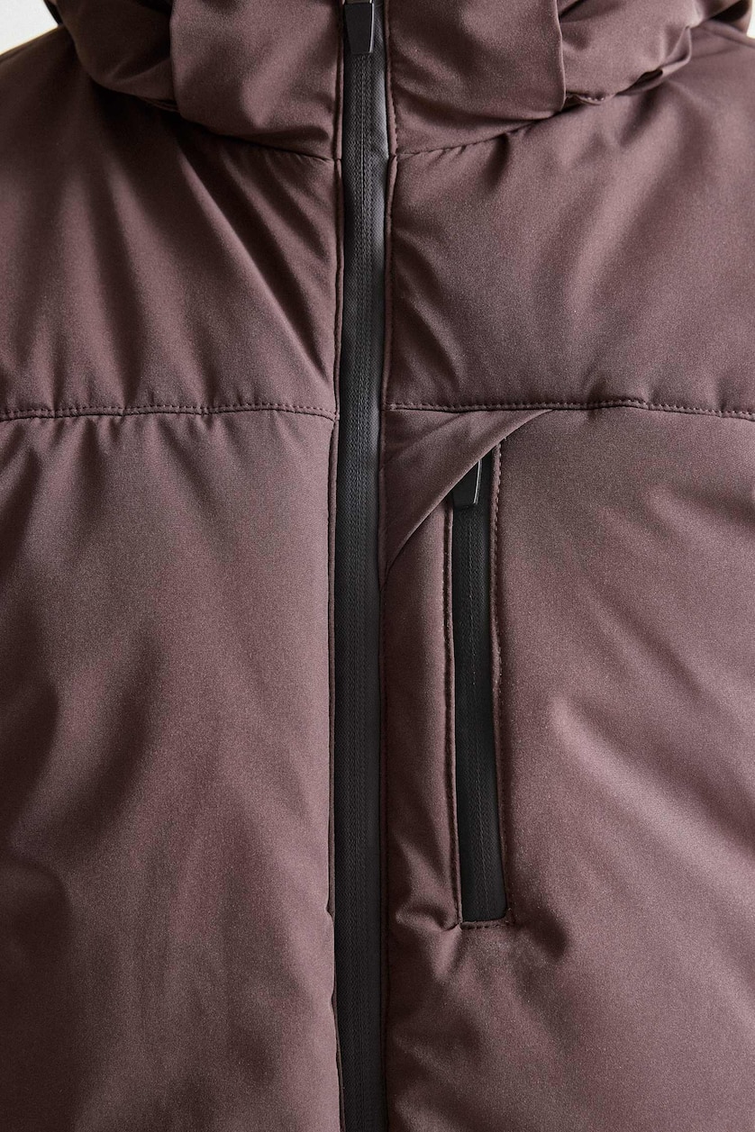 Man Brown Zipper Puffer Jacket