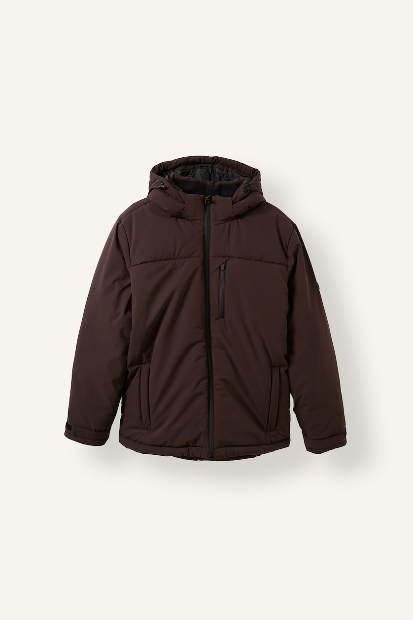 Man Brown Zipper Puffer Jacket