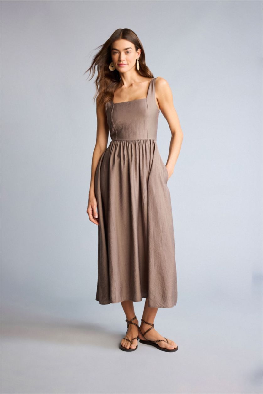 Kadın Vizon Askılı Midi Elbise