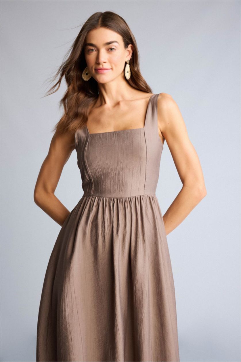 Kadın Vizon Askılı Midi Elbise