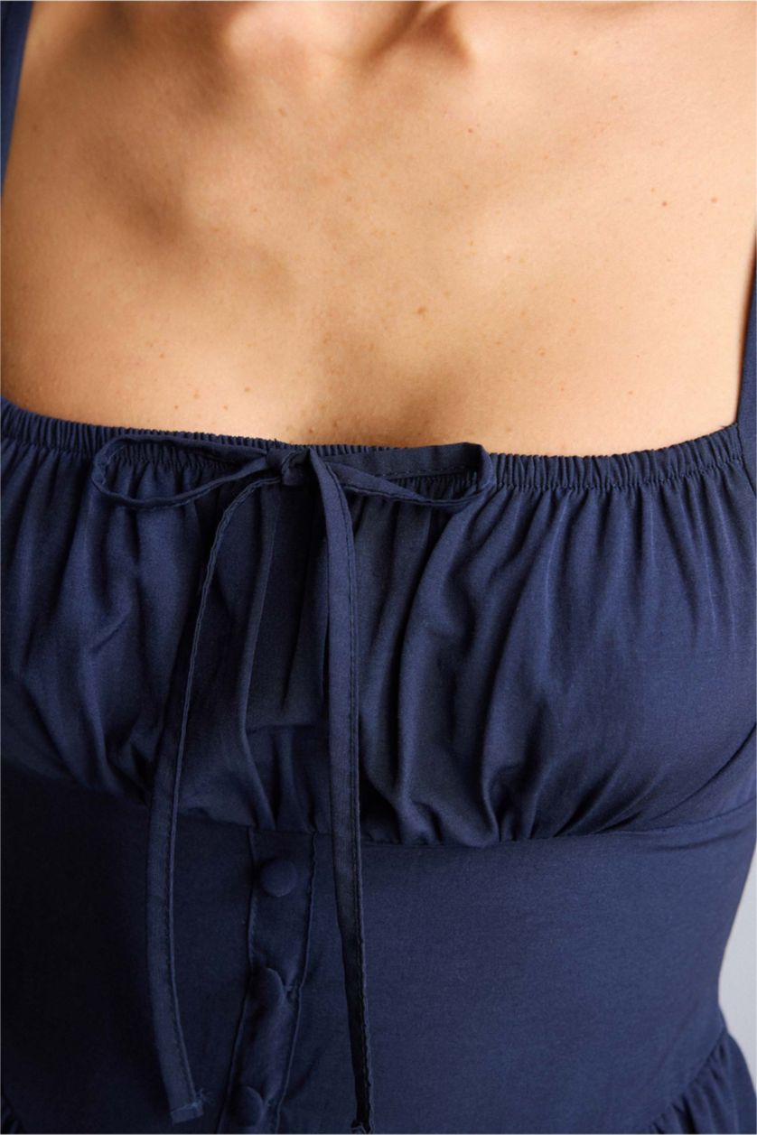 Kadın Lacivert Askılı Midi Elbise