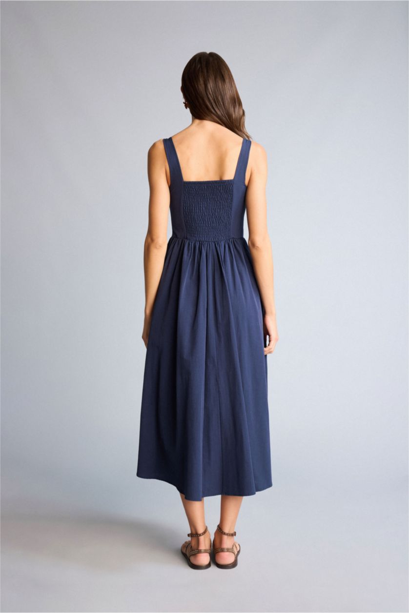 Kadın Lacivert Askılı Midi Elbise