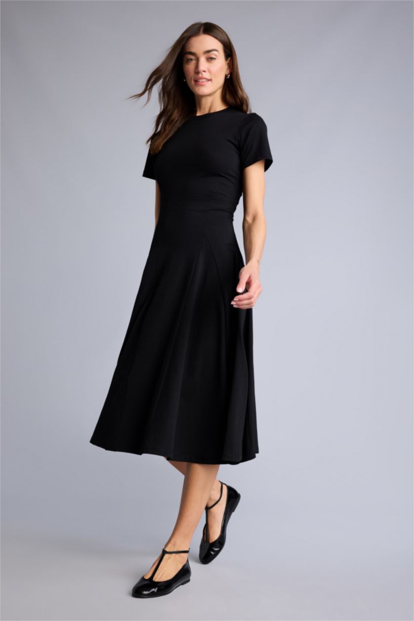 Kadın Siyah A Kesim Pamuklu Midi Elbise