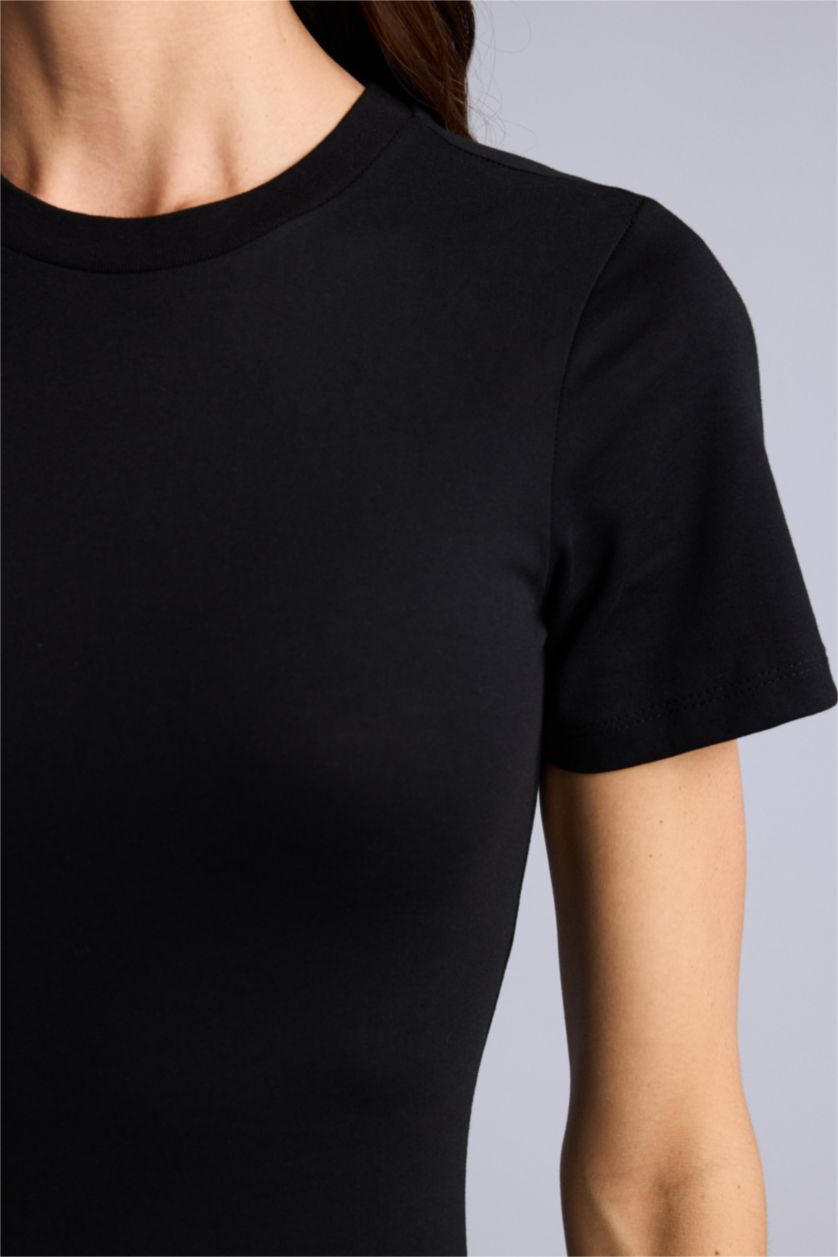 Kadın Siyah A Kesim Pamuklu Midi Elbise