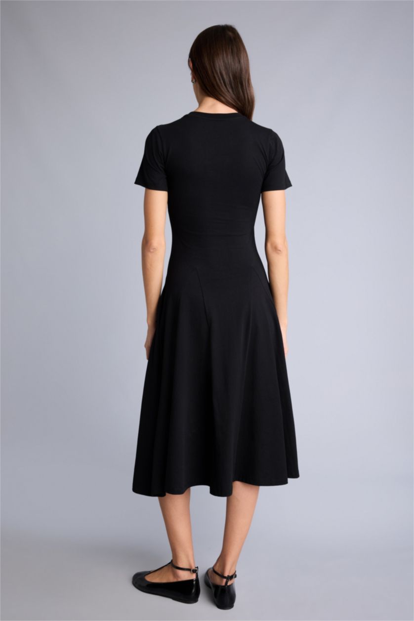 Kadın Siyah A Kesim Pamuklu Midi Elbise