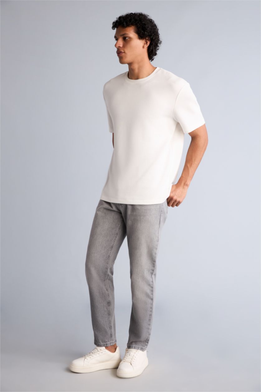 Erkek Gri Slım Tapered Fıt Pantolon