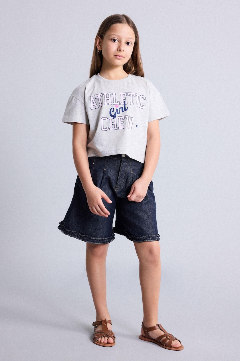 Young Girls - Teen Girls Dark Blue Girl Wide Leg Denim Shorts