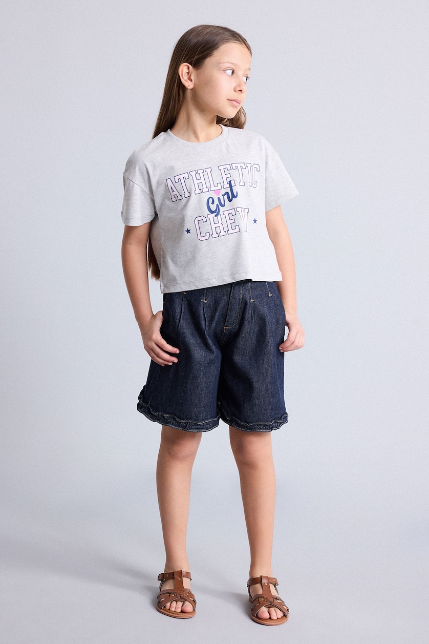 Young Girls - Teen Girls Dark Blue Girl Wide Leg Denim Shorts