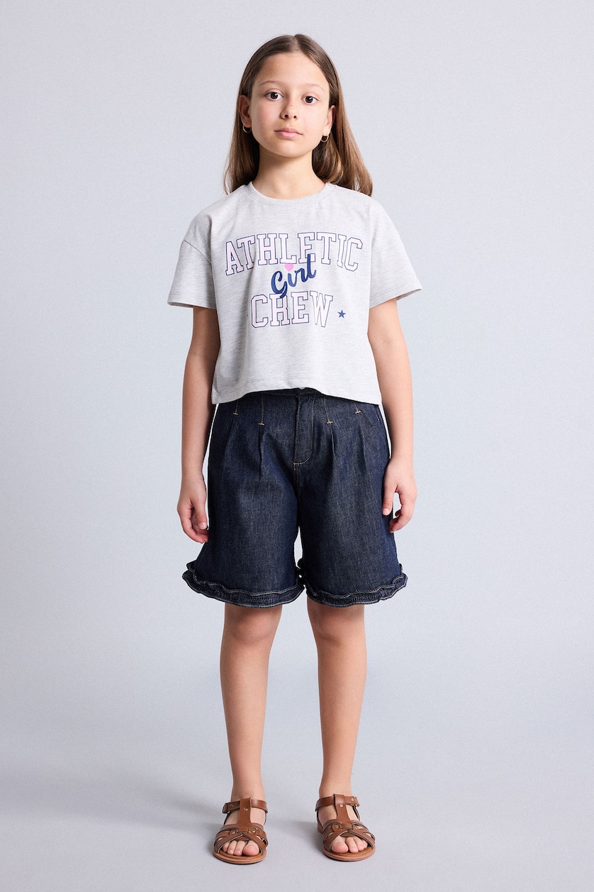 Young Girls - Teen Girls Dark Blue Girl Wide Leg Denim Shorts