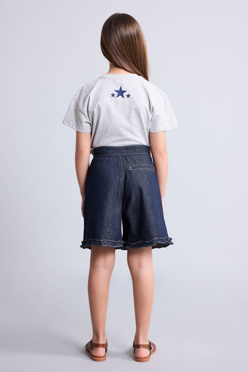 Young Girls - Teen Girls Dark Blue Girl Wide Leg Denim Shorts