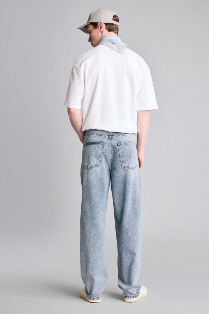 Erkek Açık Gri Baggy Fıt Pantolon