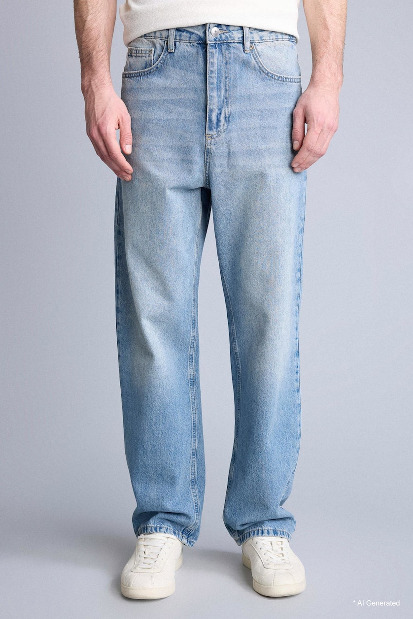 Men Light Blue Baggy Fit Trousers