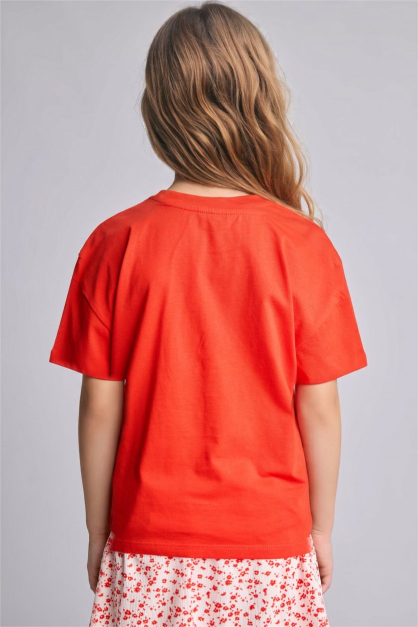 Young Girls - Teen Girls Red Regular Fit Embroidered Short Sleeve T-Shirt