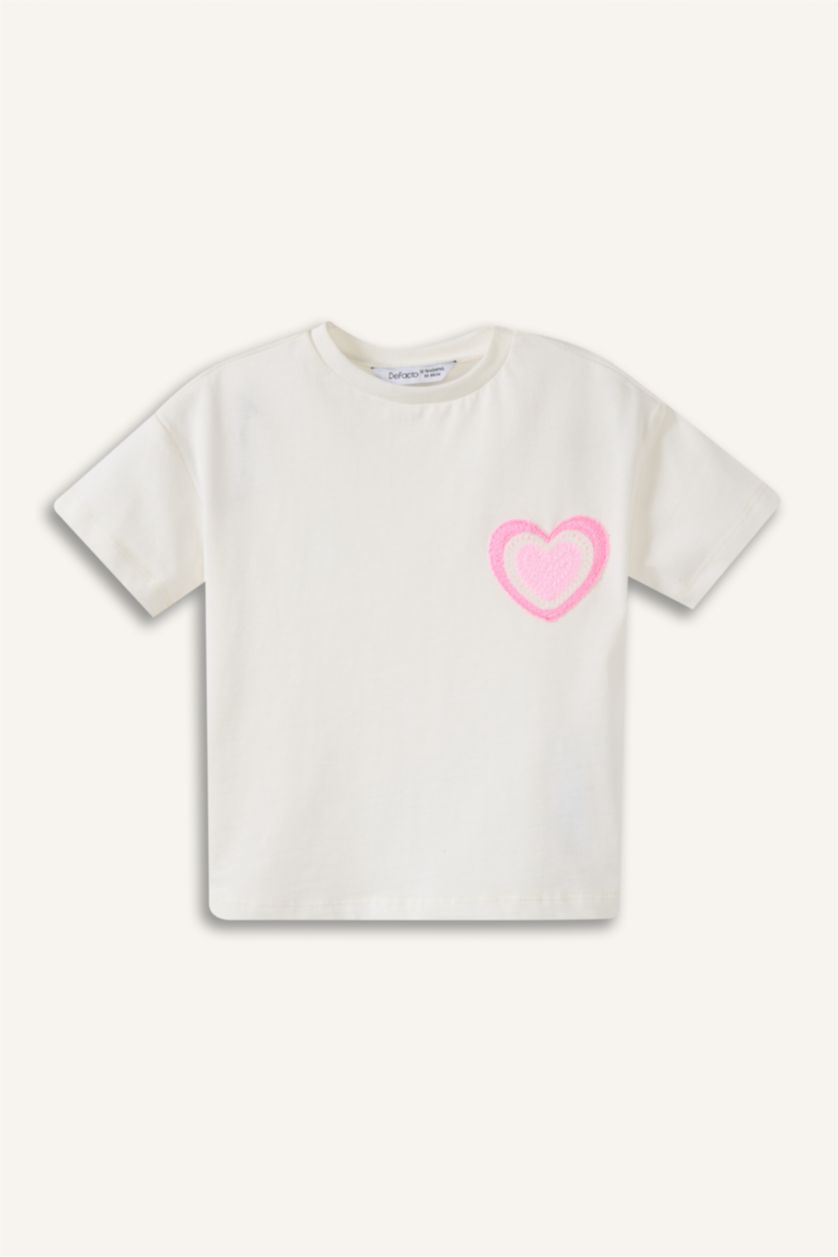 Kız Bebek Ekru Kalp desenli Tişört Kız Bebek