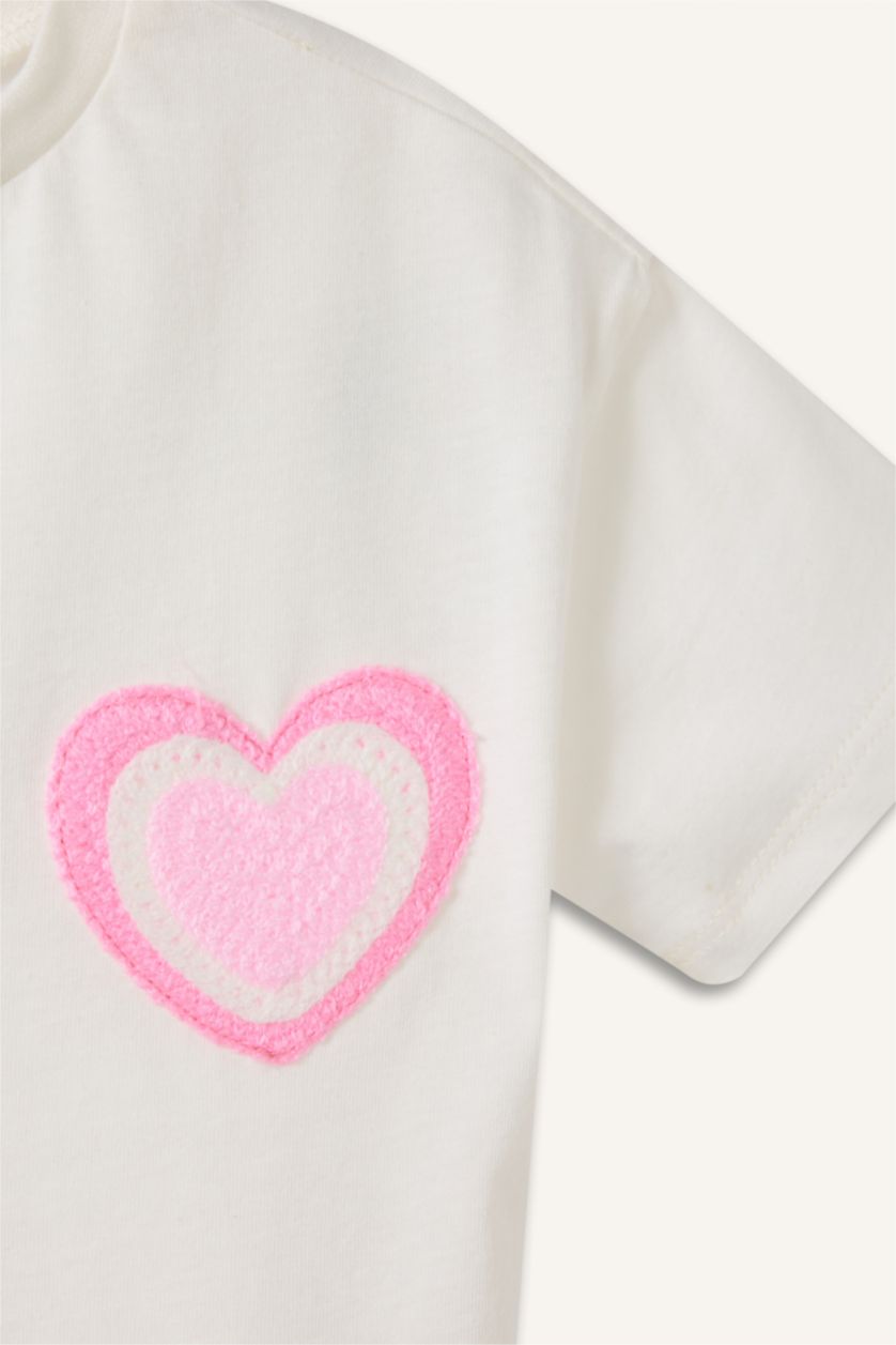 Kız Bebek Ekru Kalp desenli Tişört Kız Bebek