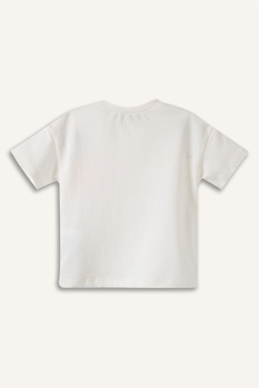 Kız Bebek Ekru Kalp desenli Tişört Kız Bebek