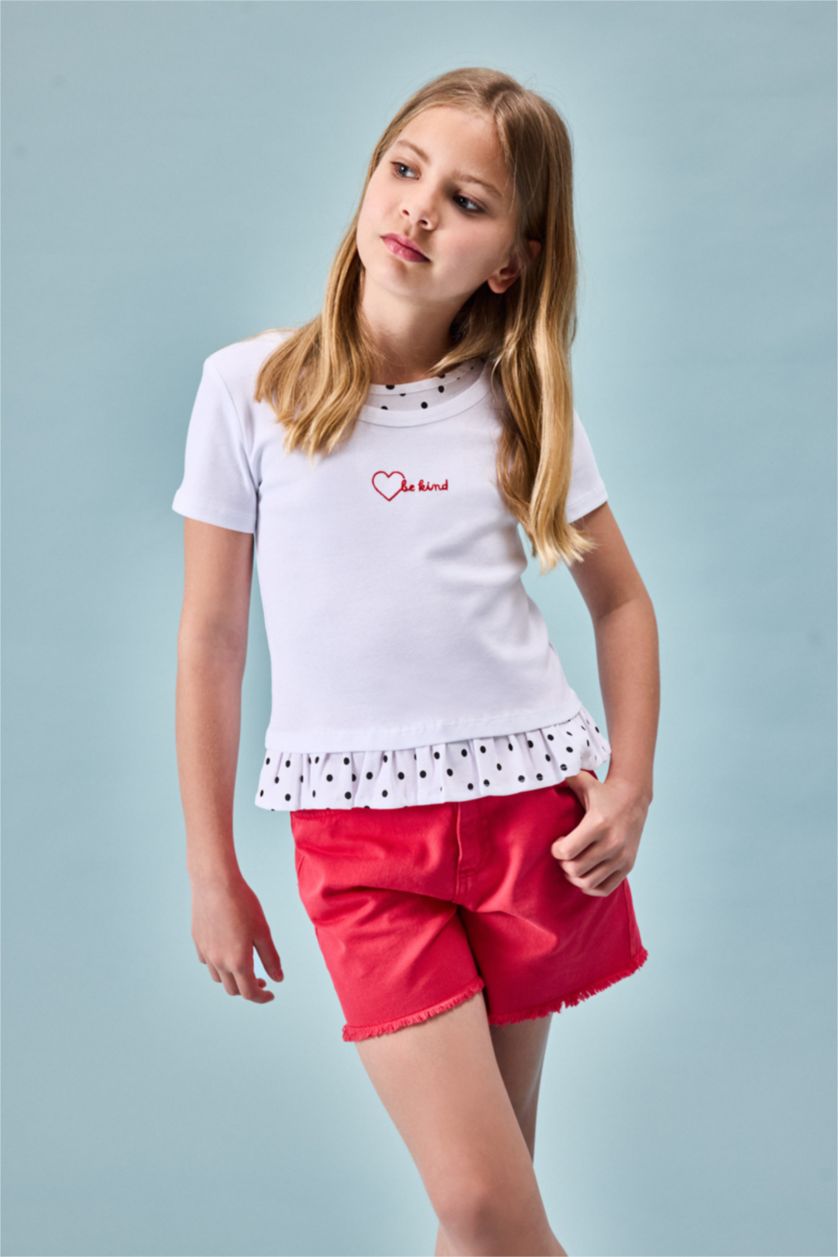 GIRLS & TEENS White تيشيرت نص كم مضلع