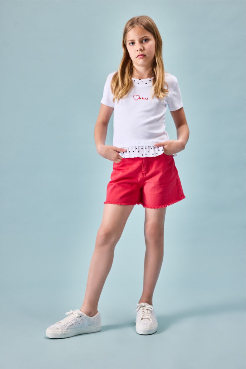 GIRLS & TEENS White تيشيرت نص كم مضلع