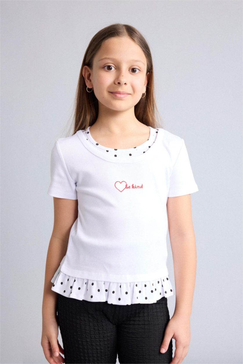 GIRLS & TEENS White تيشيرت نص كم مضلع