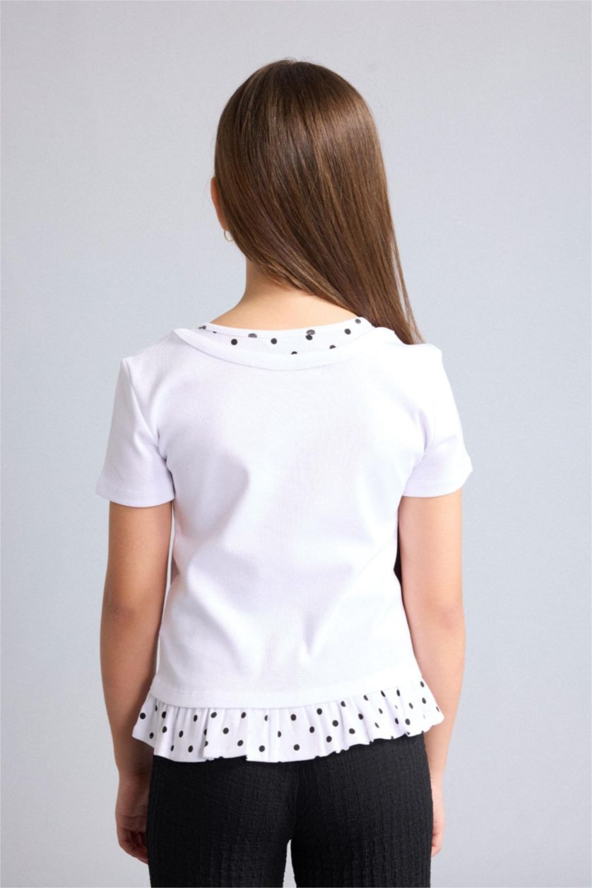 GIRLS & TEENS White تيشيرت نص كم مضلع