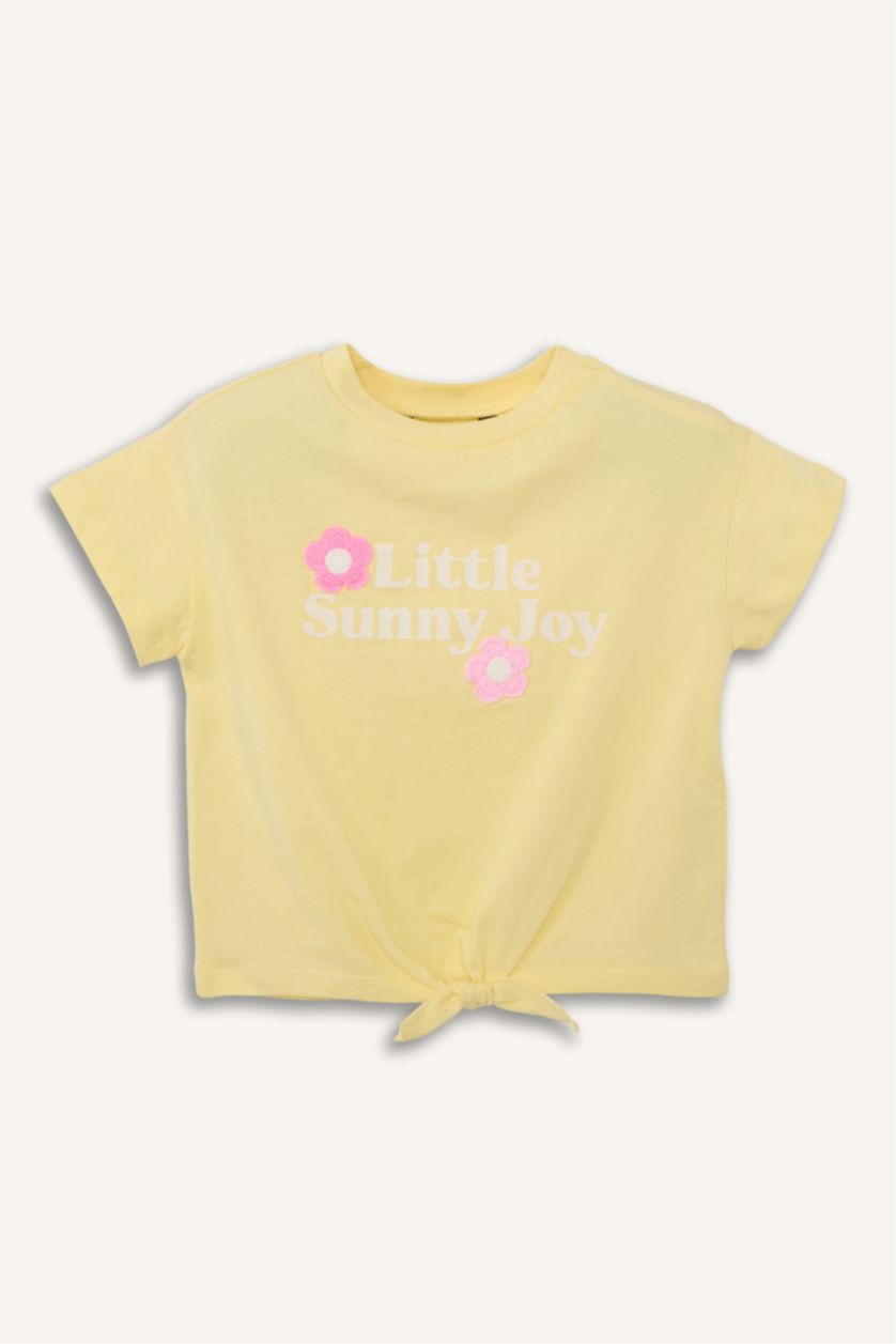 Kız Bebek Sarı Kısa kollu Çiçek desenli Tişört Kız Bebek
