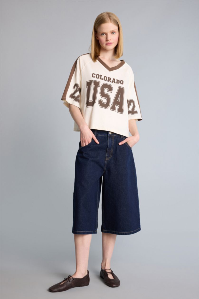 Woman Beige Oversize Fit Short Sleeve T-Shirt