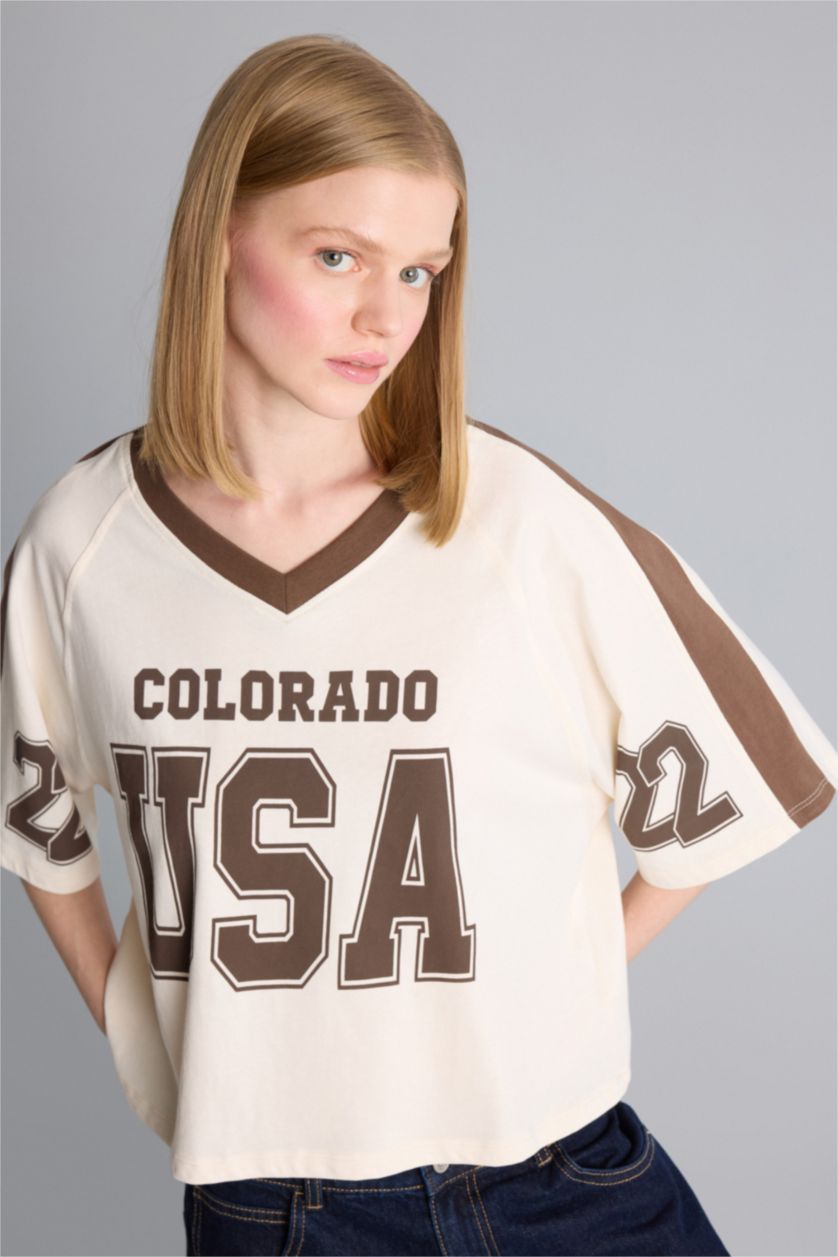 Woman Beige Oversize Fit Short Sleeve T-Shirt