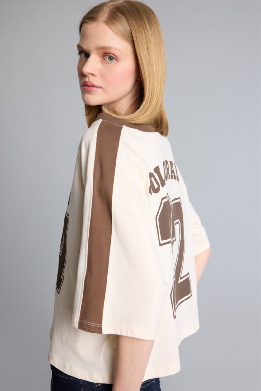 Woman Beige Oversize Fit Short Sleeve T-Shirt