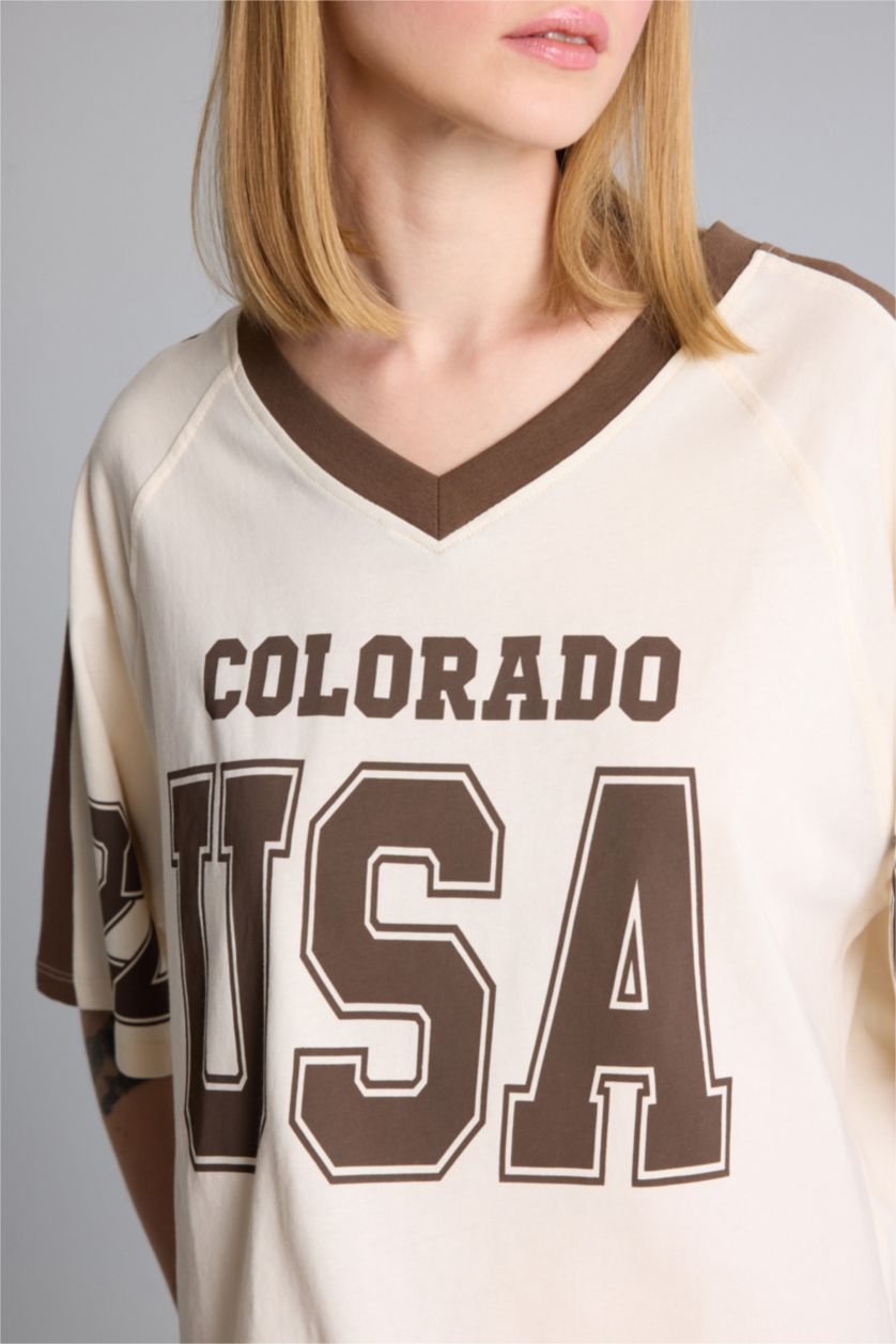 Woman Beige Oversize Fit Short Sleeve T-Shirt