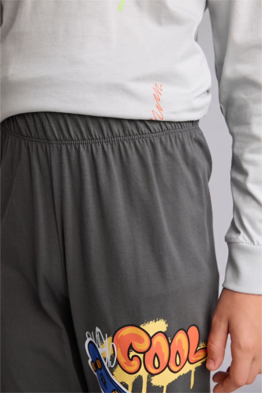 Erkek Çocuk - Genç Erkek Açık Gri Regular Fit 2'Li Pijama Takımı Erkek Çocuk