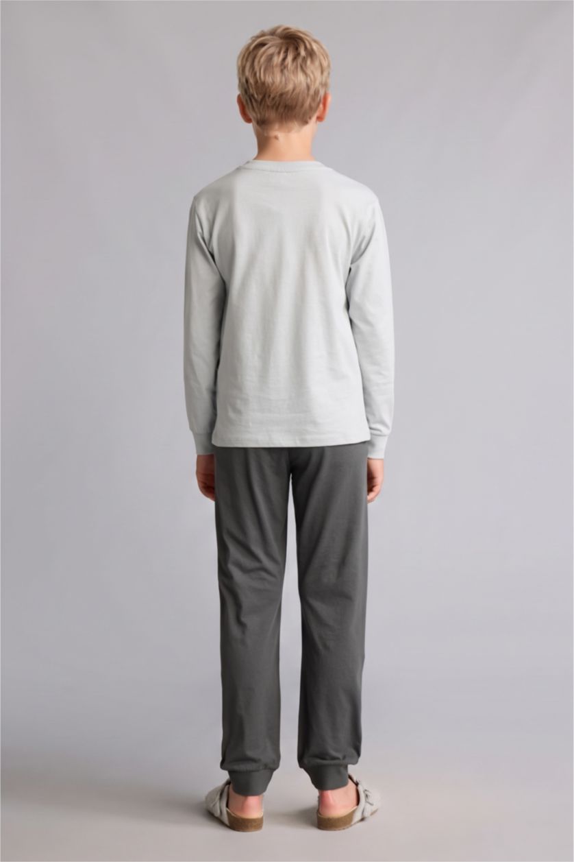 Erkek Çocuk - Genç Erkek Açık Gri Regular Fit 2'Li Pijama Takımı Erkek Çocuk